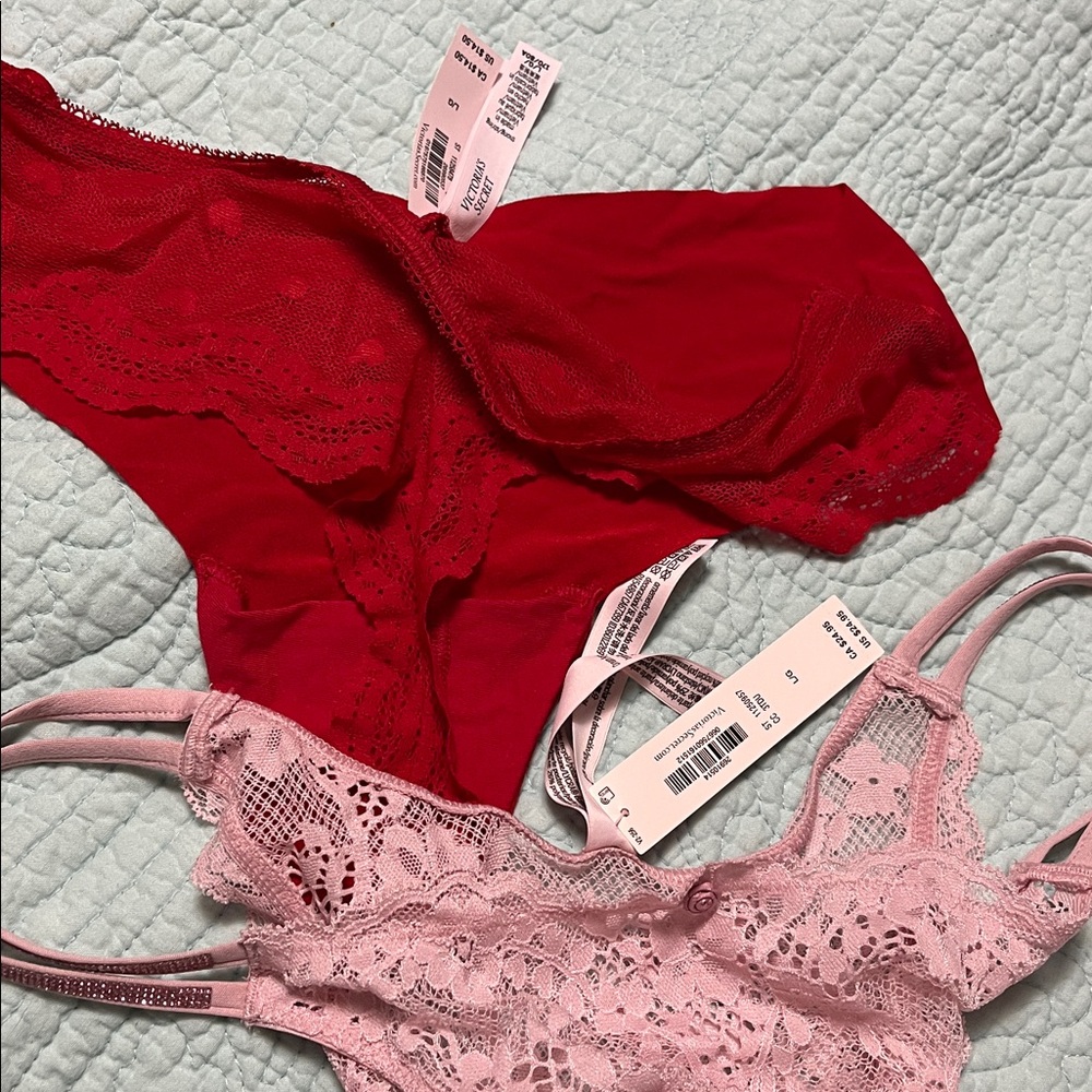 VS Elegant Lace panty Set - Red and Pink - Picture 3 of 3